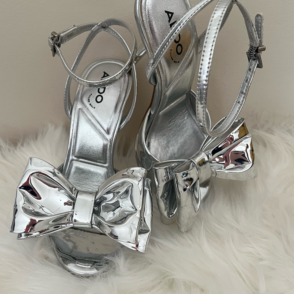 Aldo Metallic Silver Heels with Bow